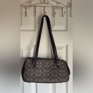 Coach Brown and Tan Signature Shoulder Bag